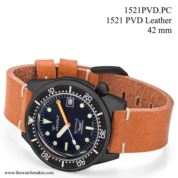 1521PVD.PC Squale 1521 PVD Leather, Black Dial, Leather Strap