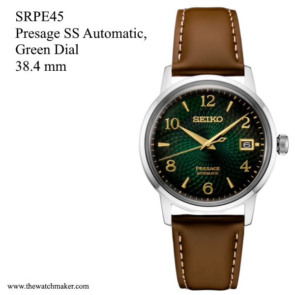 SRPE45 Seiko Presage Cocktail Time SS Automatic, Green Dial, Leather Strap,  20mm - The Watchmaker