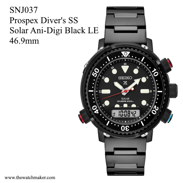 SNJ037 Seiko Prospex Diver's BIF Solar Ani-Digital Limited Edition, Black  Dial, Metal Bracelet, 22mm - The Watchmaker