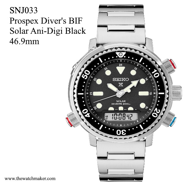SNJ033 Seiko Prospex Diver's SS Solar Ani-Digital , Black Dial, Metal  Bracelet, 22mm - The Watchmaker