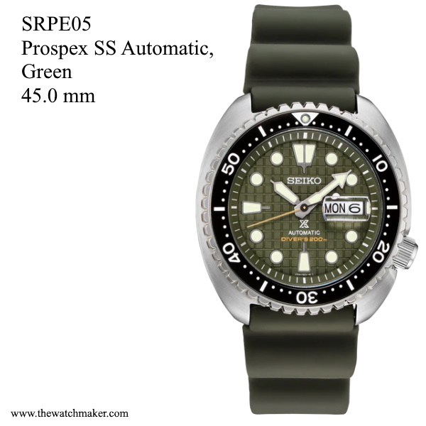 SRPE05 Seiko Prospex SS Automatic, Khaki Green Dial, Silicone Strap, 22mm -  The Watchmaker