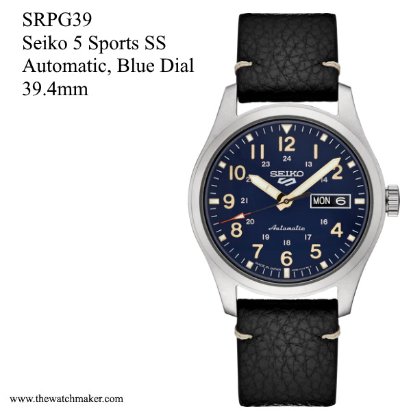SRPG39 Seiko 5 Sports SS Automatic, Blue Dial, Leather Strap, 20mm - The  Watchmaker