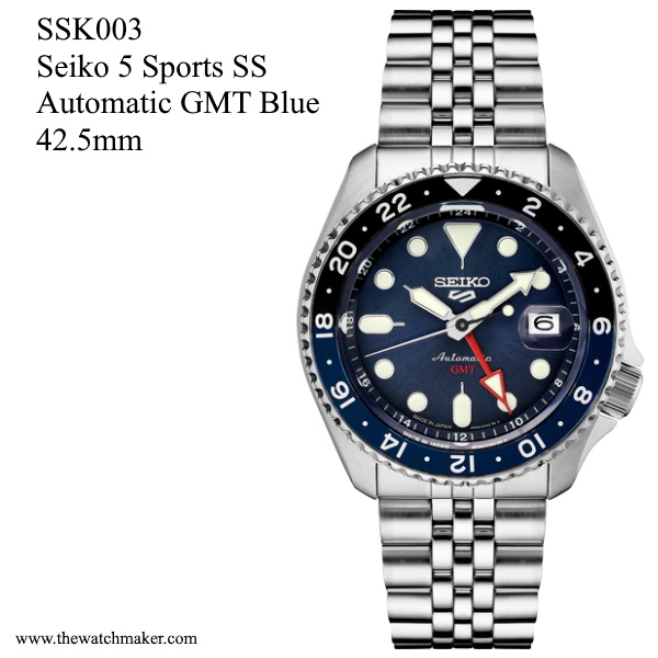 SSK003 Seiko 5 Sports SS Automatic GMT, Blue Dial, Metal Bracelet, 22mm -  The Watchmaker